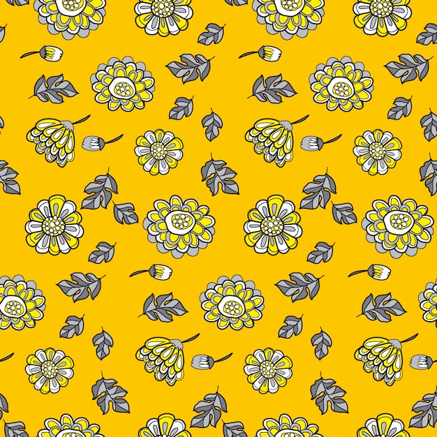Vector caída floral decorativa amarilla de patrones sin fisuras.