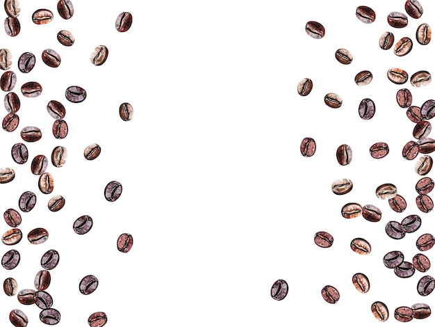 Caída de granos de café aislados en fondo blanco con camino de corte