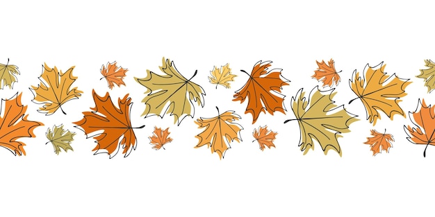 Caída de hojas de otoño marco Borde sin fin para el diseño Ilustración de doodle de línea Fondo acogedor de otoño