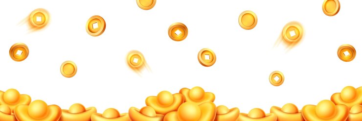Vector caída de lingotes y monedas de oro chinas aisladas