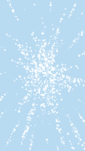 Caída mágica de nieve trasfondo navideño Flocos de nieve y estrellas volando sutilmente en un telón de fondo azul claro de invierno Caída mágica de nieve paisaje de vacaciones Ilustración vectorial vertical
