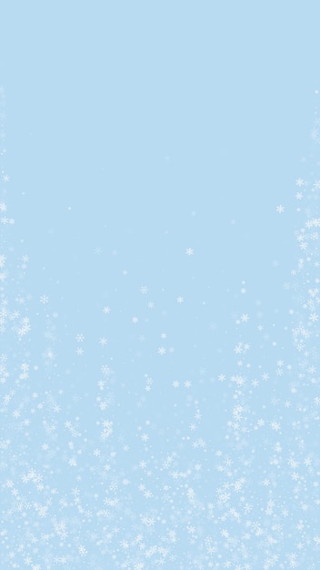 Caída mágica de nieve trasfondo navideño Flocos de nieve y estrellas volando sutilmente en un telón de fondo azul claro de invierno Caída mágica de nieve paisaje de vacaciones Ilustración vectorial vertical