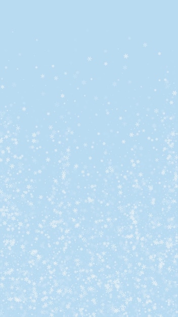 Caída mágica de nieve trasfondo navideño Flocos de nieve y estrellas volando sutilmente en un telón de fondo azul claro de invierno Caída mágica de nieve paisaje de vacaciones Ilustración vectorial vertical