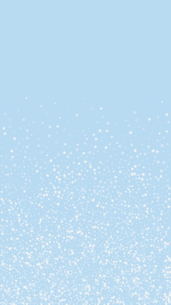 Caída mágica de nieve trasfondo navideño Flocos de nieve y estrellas volando sutilmente en un telón de fondo azul claro de invierno Caída mágica de nieve paisaje de vacaciones Ilustración vectorial vertical