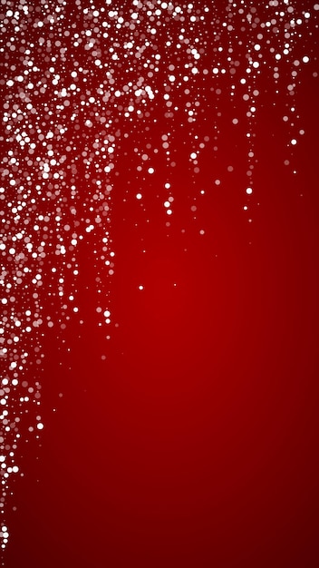 Caída mágica de nieve trasfondo navideño Flocos de nieve voladores sutiles y estrellas en el fondo rojo navideño Caída mágica de nieve paisaje navideño Ilustración vectorial vertical