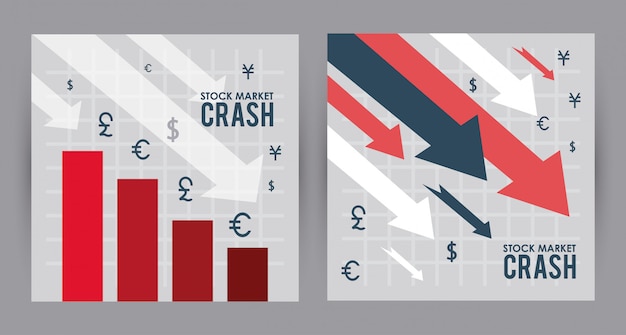 Caída del mercado de valores con flechas hacia abajo y barras de estadísticas