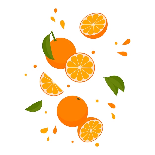 Caída de naranjas vector ilustración fruta levitación