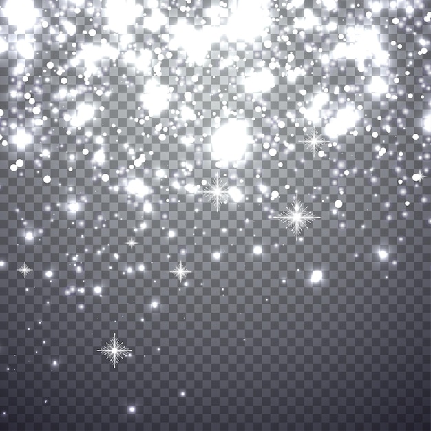Caída de nieve brillante de Navidad. Ilustración aislada sobre fondo transparente. Concepto gráfico para su diseño