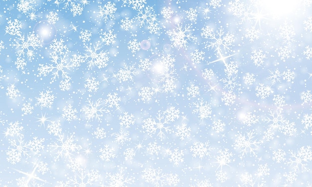 Caída de nieve. ilustración de vector con copos de nieve. cielo de invierno. textura navideña. fondo de nieve brillante.