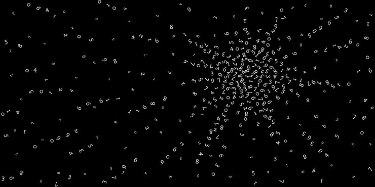 Vector caída de números, concepto de big data. dígitos voladores aleatorios blancos binarios. banner futurista fabuloso sobre fondo negro. ilustración de vector digital con números cayendo.