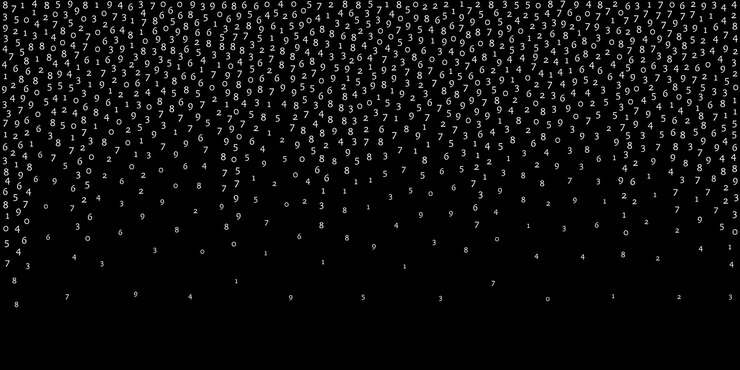 Vector caída de números, concepto de big data. dígitos voladores ordenados blancos binarios. bandera futurista simétrica sobre fondo negro. ilustración de vector digital con números cayendo.