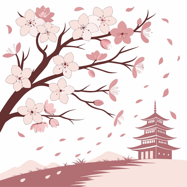 La caída de los pétalos de sakura rosados es una ilustración realista