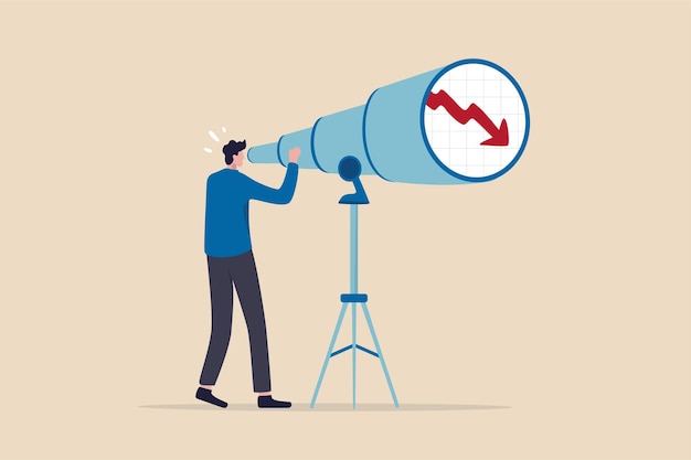 Caída del pronóstico del mercado de valores, visión para ver una futura crisis económica o caída del mercado.