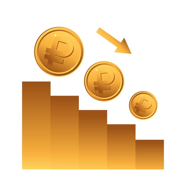 Vector la caída del rublo ilustración vectorial plana de la crisis financiera en la moneda rusa