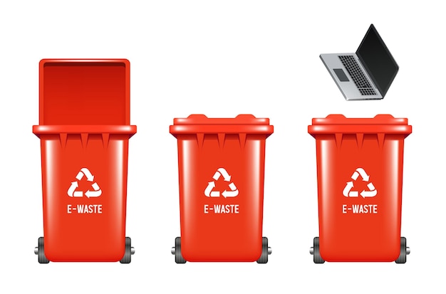 Caixas de reciclaje para residuos electrónicos Contenedor para residuos electrónicos Caixón de basura rojo Ilustración vectorial