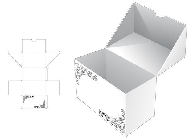 Caja abatible de cartón con plantilla troquelada estampada oculta y maqueta 3d