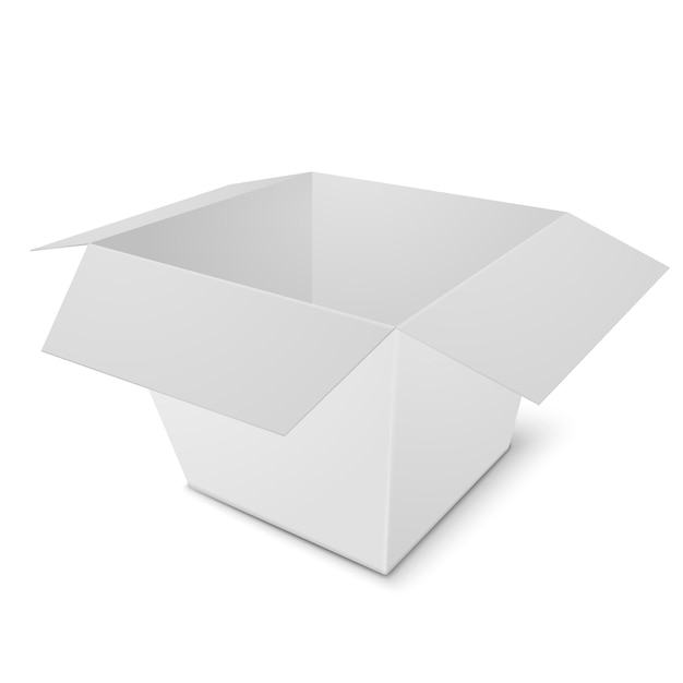 Vector caja abierta realista 3d sobre fondo blanco.