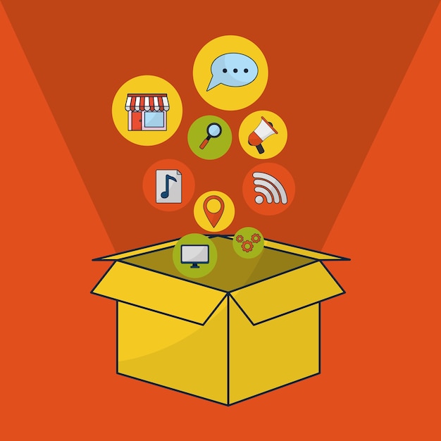 Caja abierta con redes sociales