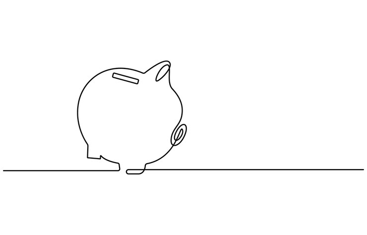 Vector caja de ahorros en estilo de dibujo artístico de línea continua caja de dinero de cerdo boceto lineal negro aislado en blanco