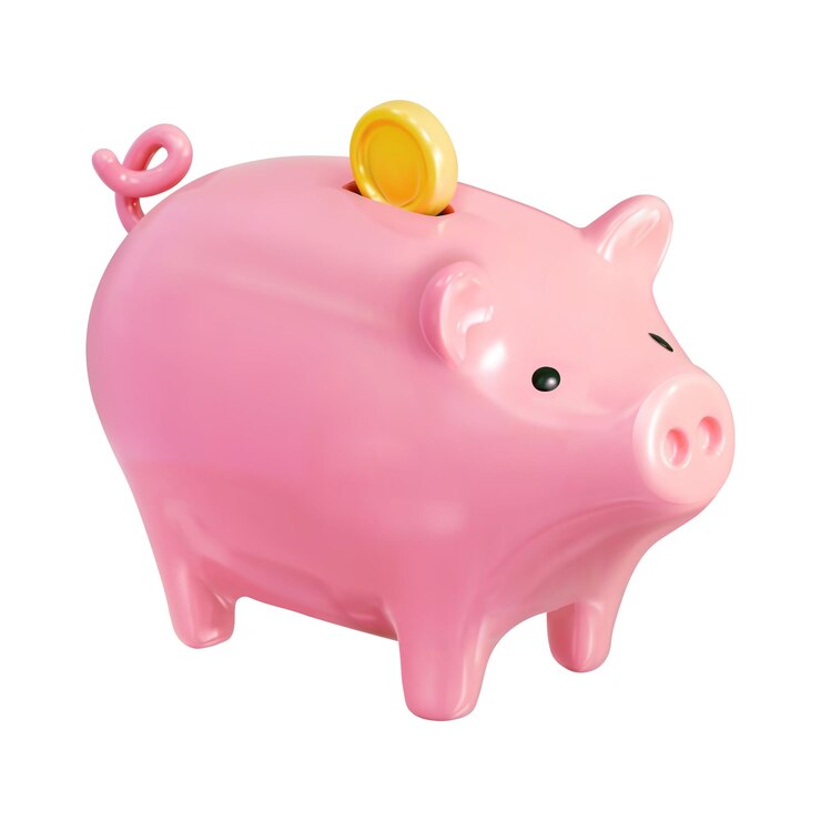 Vector caja de ahorros rosada con una moneda en ella