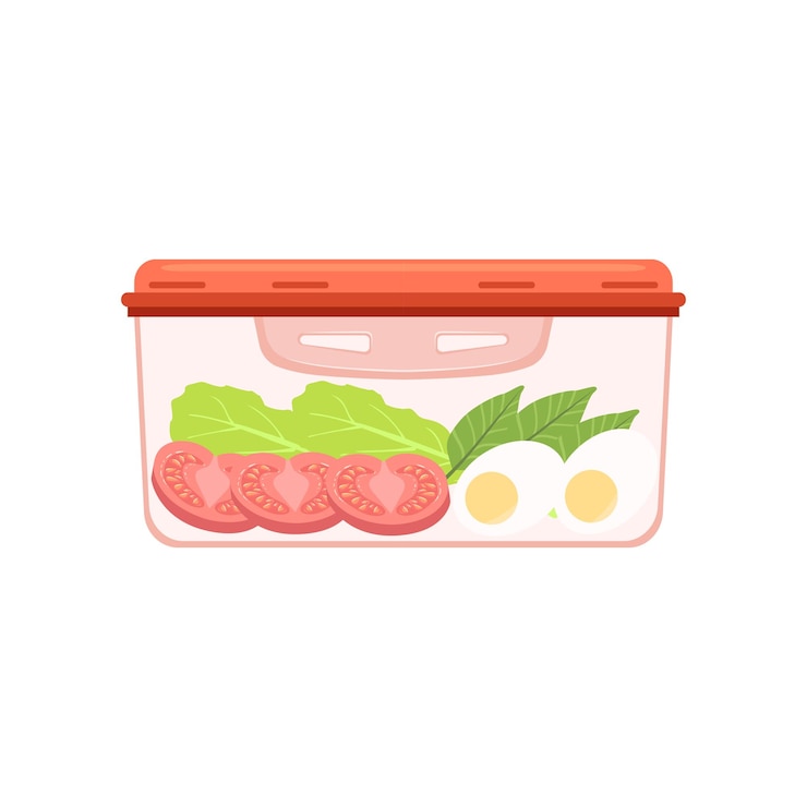 Vector caja de almuerzo con huevos y verduras comida saludable para niños y estudiantes vector ilustración aislada sobre un fondo blanco