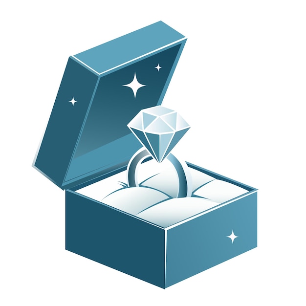 Vector caja de anillo de diamante realista vectorial