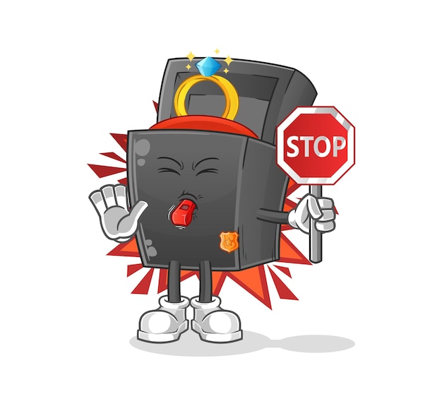 Caja de anillo con mascota de dibujos animados de señal de stop