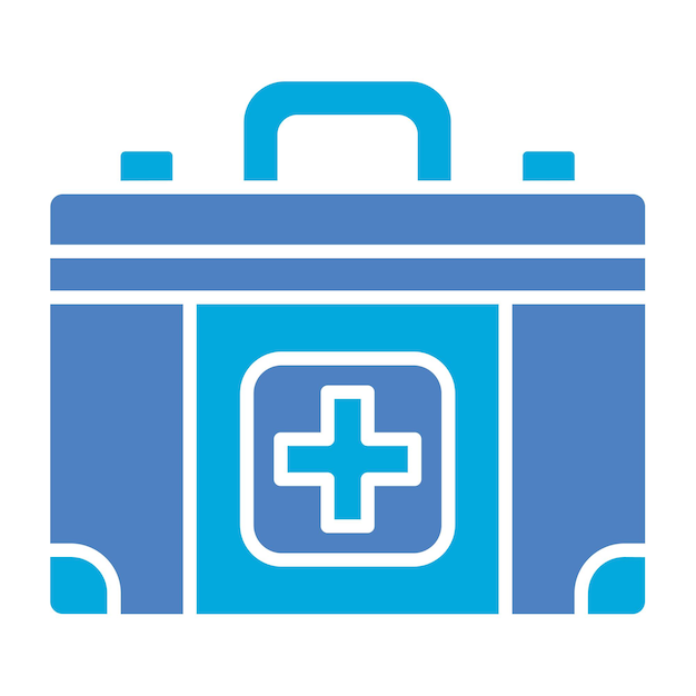 una caja azul con una cruz blanca en ella que dice ayuda médica