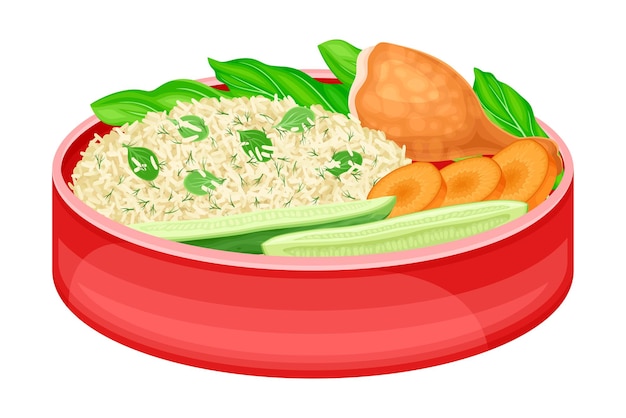 Caja de Bento como comida japonesa para llevar o ilustración vectorial de comidas caseras