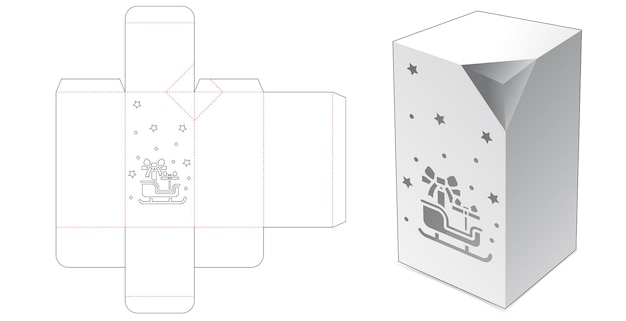 Una caja biselada con plantilla troquelada de ventana de trineo navideño