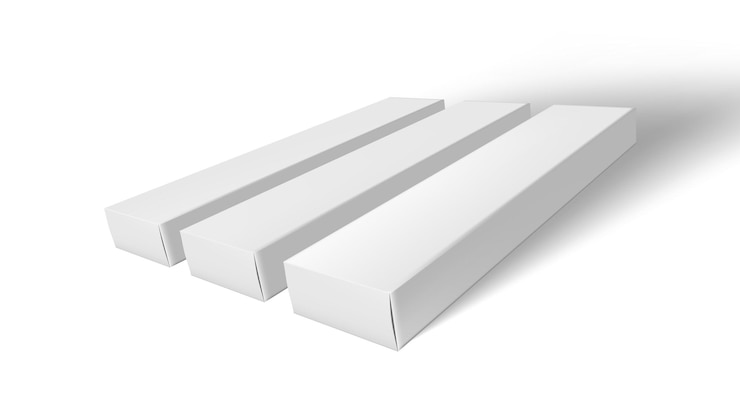 Vector caja blanca 3d alargada de cartón cerrada con sombra