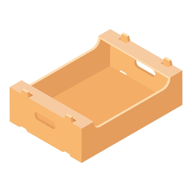 Caja de caja de mercado de madera vacía aislada en vista isométrica blanca Vector