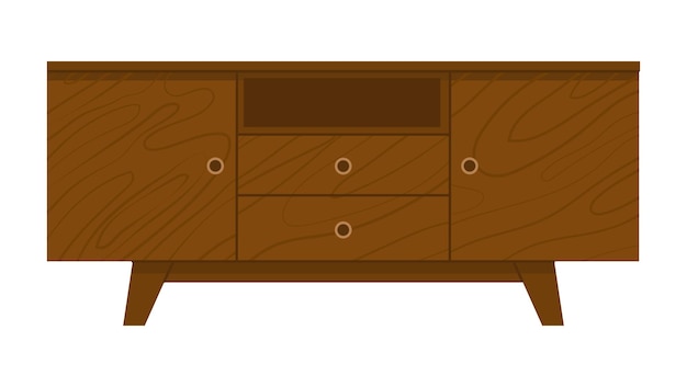 Caja de cajones de estilo vintage soporte de TV elementos de diseño de interiores productos de tiendas de muebles Ilustración vectorial aislada sobre un fondo transparente en estilo plano