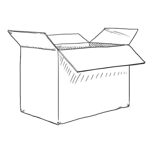 Vector caja de cartón abierta de boceto dibujado a mano vectorial