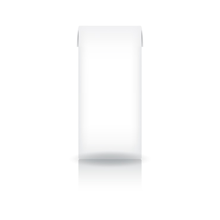 Vector caja de cartón blanca para leche, jugo, café, té, leche de coco o productos lácteos.