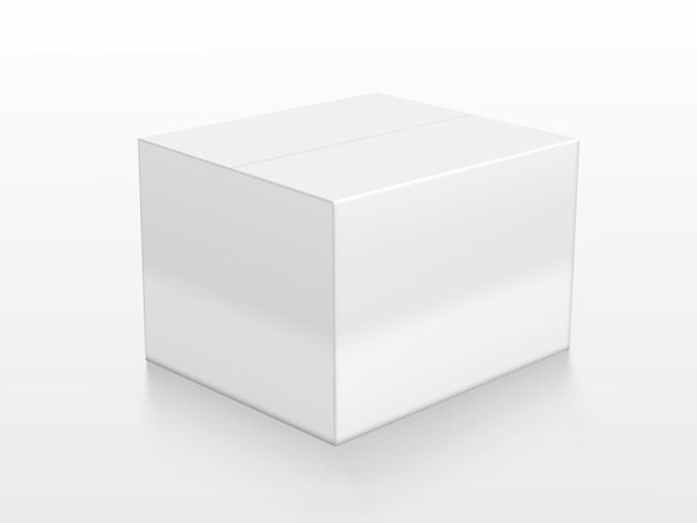 Caja de cartón blanca con reflejo en el suelo