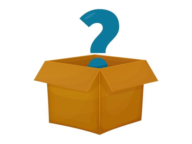 Caja de cartón de concurso de misterio con pregunta Icono de pregunta de regalo de caja de misterio