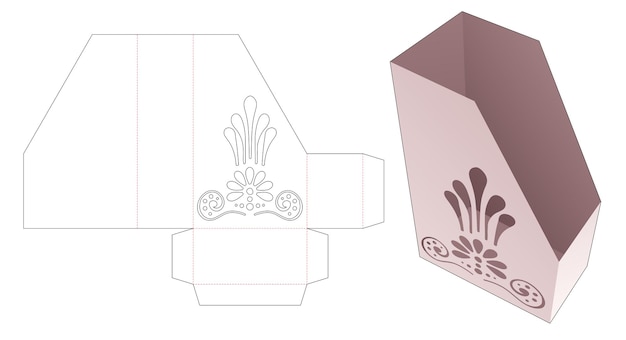 Caja de cartón para documentos con plantilla troquelada de mandala estarcida