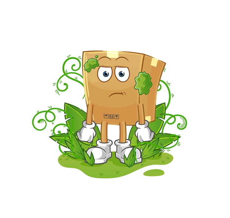 Vector caja de cartón esperando vector de dibujos animados de mascota demasiado tiempo
