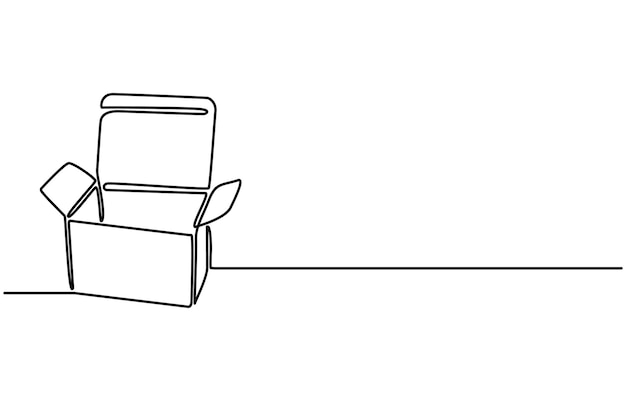 Una caja de cartón está dibujada por una línea negra sobre un fondo blanco Vector de dibujo de líneas continuas