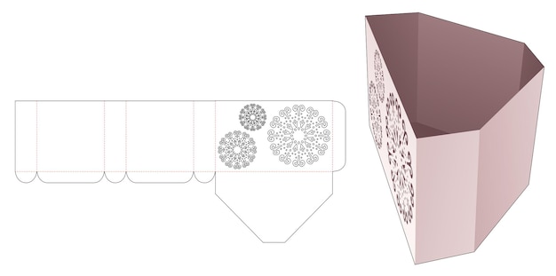 Caja de cartón en forma de diamante con plantilla troquelada de mandala estampada