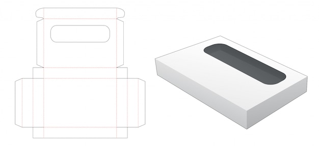 Caja de cartón de hojalata con ventana rectangular plantilla troquelada