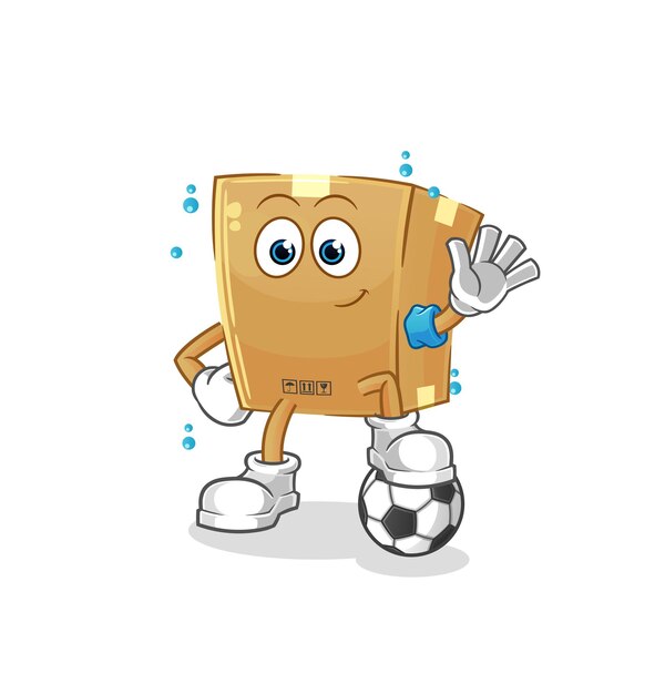 Caja de cartón jugando ilustración de fútbol. vector de caracteres