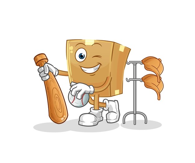 Caja de cartón jugando a la mascota del béisbol. vector de dibujos animados