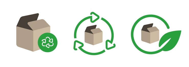 Vector caja de cartón marrón reciclable reutilización hoja ecológica verde icono de símbolo respetuoso con el medio ambiente biodegradable