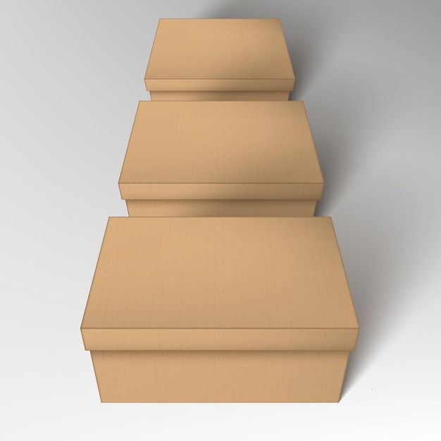 Vector caja de cartón marrón con sombra aislada en blanco