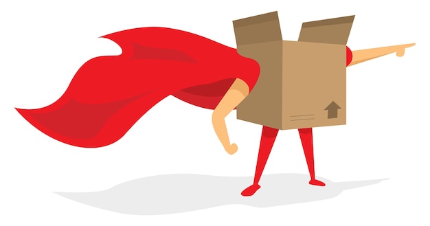Caja de cartón o superhéroe en movimiento