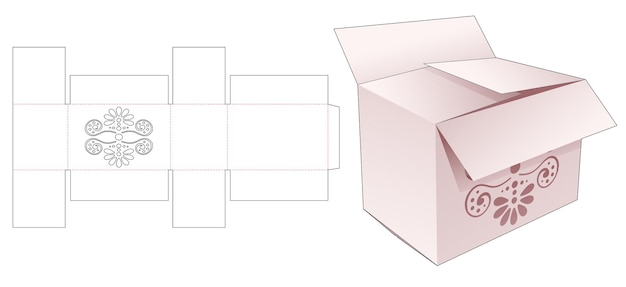 Caja de cartón con plantilla troquelada de mandala estarcida