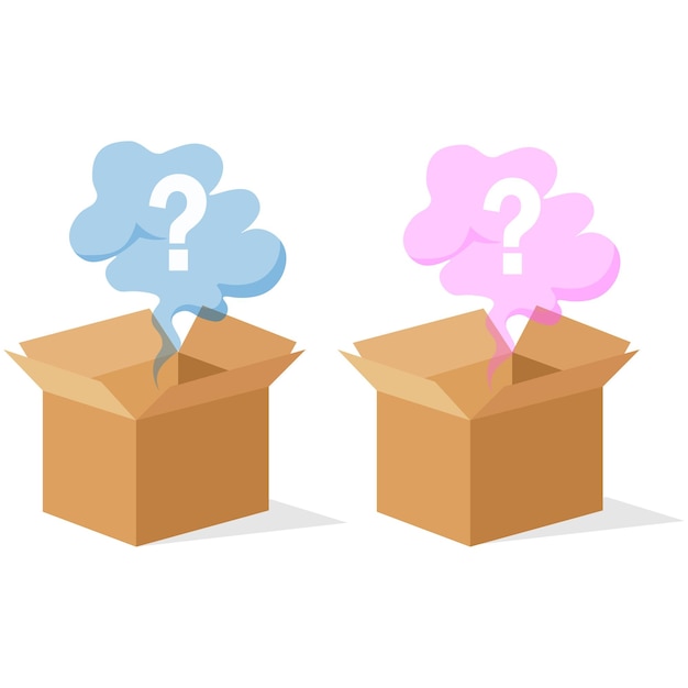 una caja de cartón con un signo de interrogación saliendo Ilustración vectorial