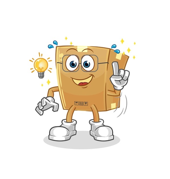 La caja de cartón tiene una caricatura de idea. vector de mascota